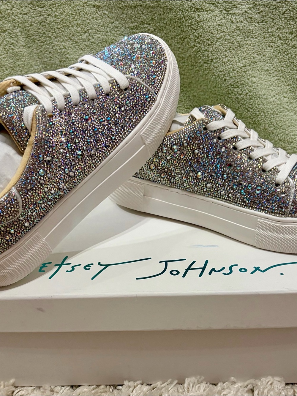 Betsey Johnson Iridescent Crystal Embellished Sneakers - White Soles